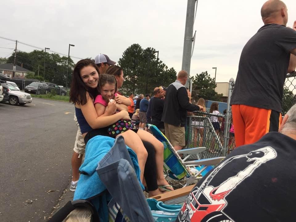 Kate and Ava at Adams ball game in Lynn. Wyoma Baseball Field. 10-0 4th inning. Gloucester ahead!!