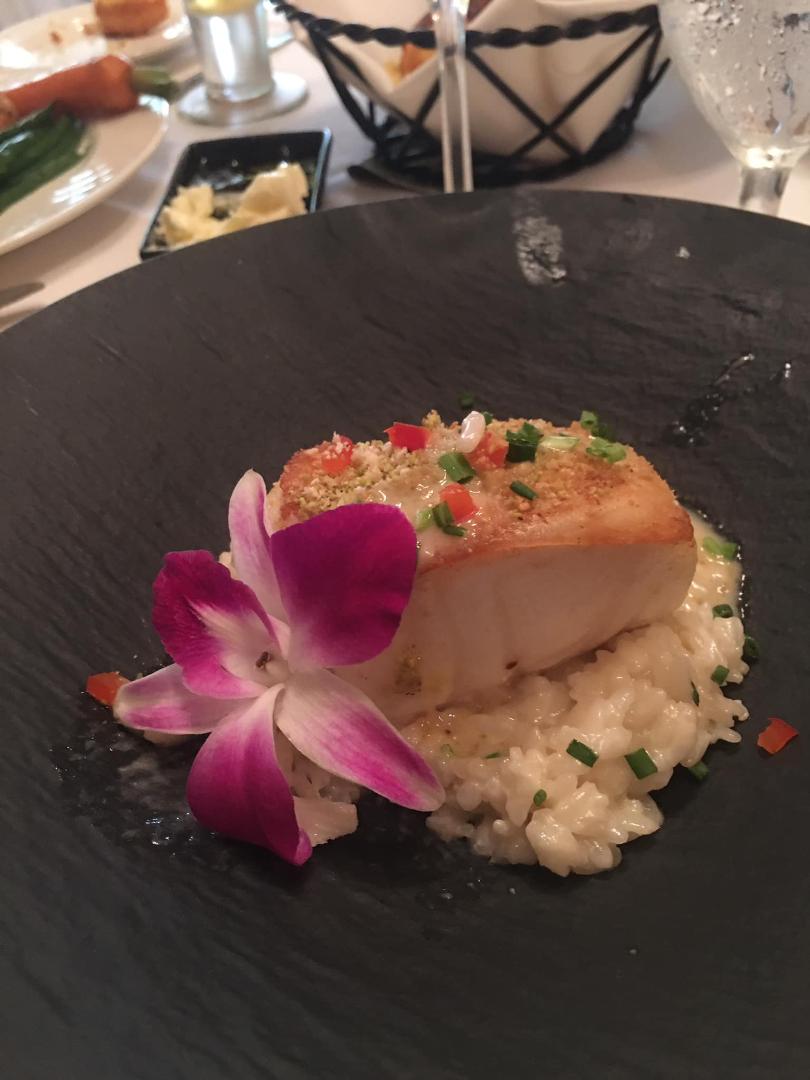 Pistachio Encrusted Chilean Sea Bass with Parmesan-Reggiano Risotto