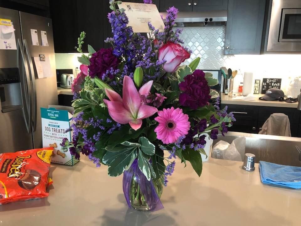 The beautiful bouquet just received from our vet and staff. Dick and I appreciate all your kind words of condolence.