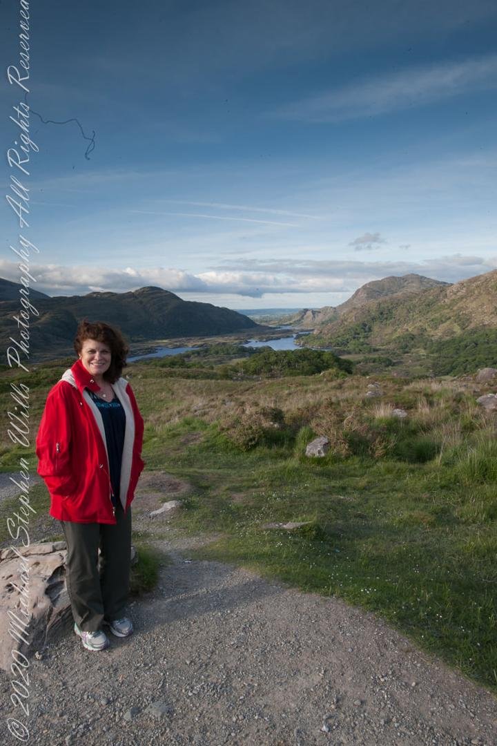 Pam at Ladies View on the Ring of Kerry on our way to Killarney, May 2014.