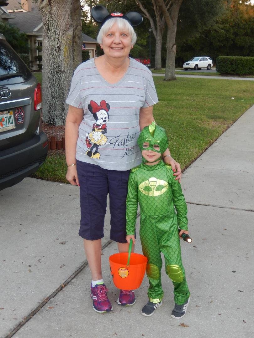 Reid Trick n Treating with Grammy in our neighborhood