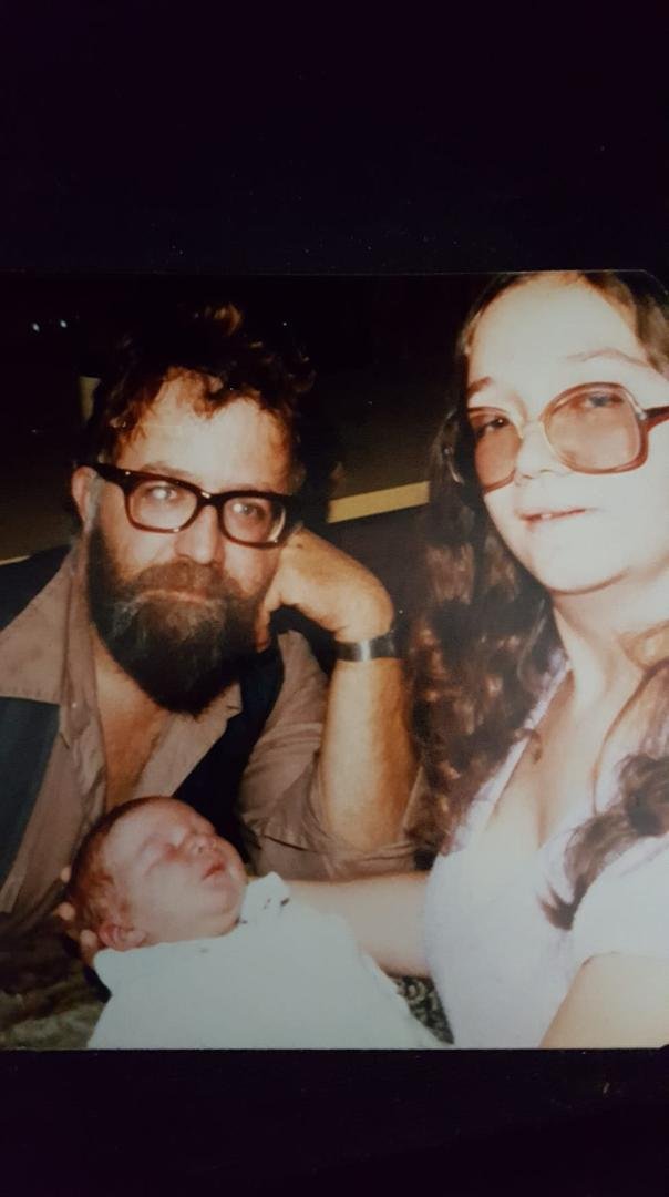 The day I met my baby sis. With my dad Jerry Barrow