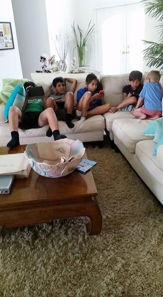 Everyone on their devices and having a good time
