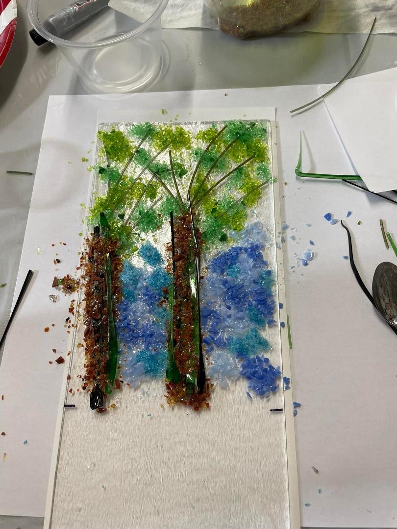 Fused glass class, fun fun fun! Can’t wait to see it when it is “fused”!