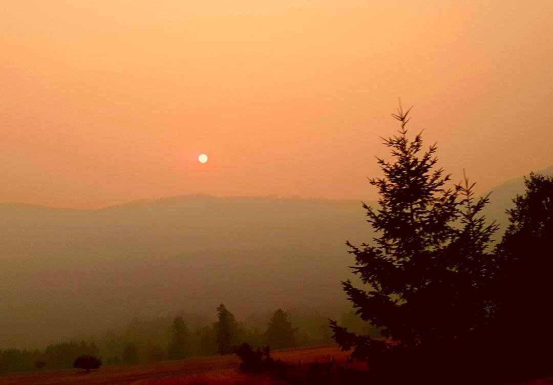 Cowichan Valley on a smoky after noon. Extreme warnings to stay inside if possible protect your babies your children and loved ones