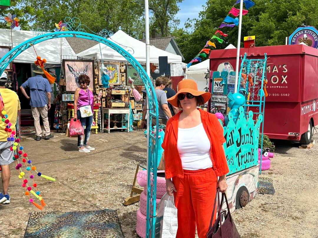 Paula and I at the blue Bonnet festival in chapel hill Texas . It's gotten so big !