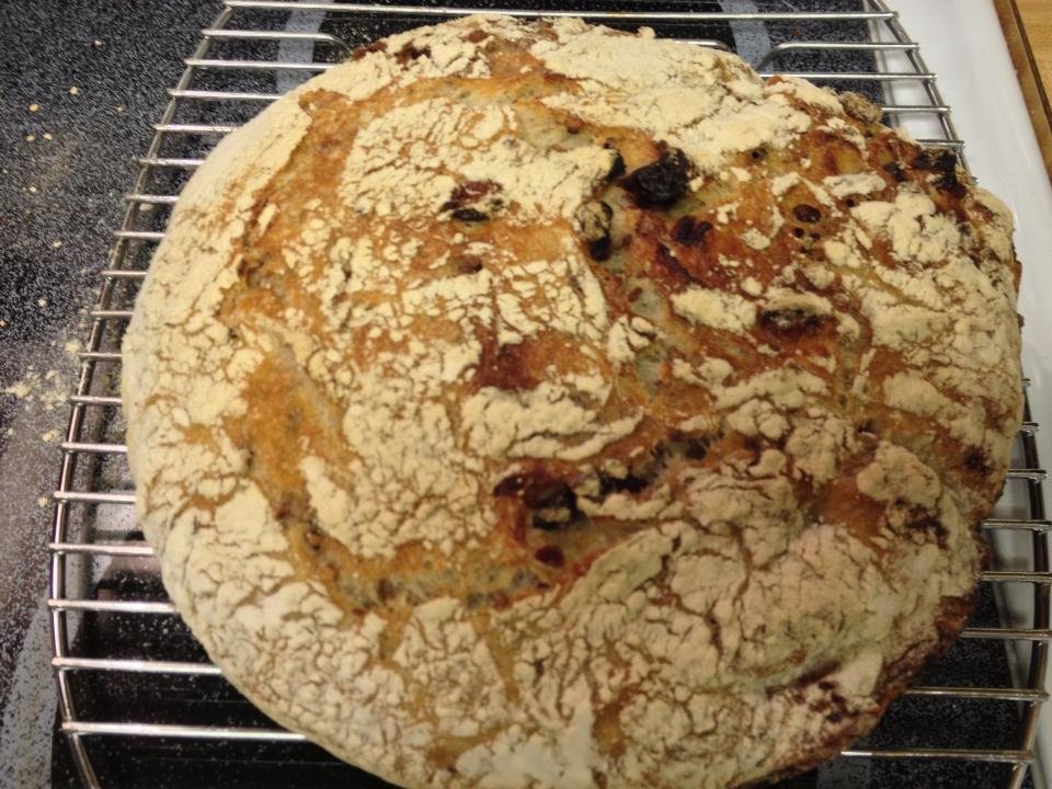 My first real loaf of bread! So excited! Cranberries orange zest and pecans it was d
delicious I am so proud of myself