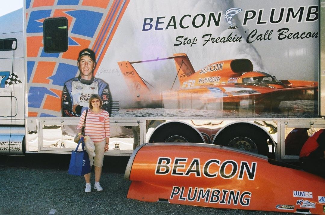 Jill in front of Hydro Driver J M Kelly at the Diamond Cup.