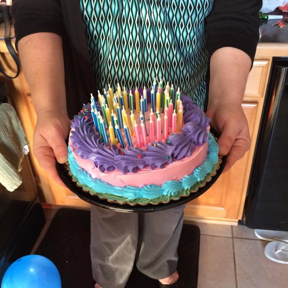 My birthday cake from last week. Yes 61 candles. Molly Ringwald reading a script right now!