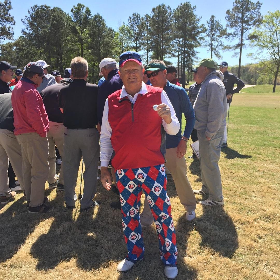 Mike is golfing today in his Cubs attire!  Our kids & grandkids surprised Papoo with these "Loud Mouth" Cubs pants & he promised to wear them when baseball season opened.  He is a true Cubs fan everyday but especially today