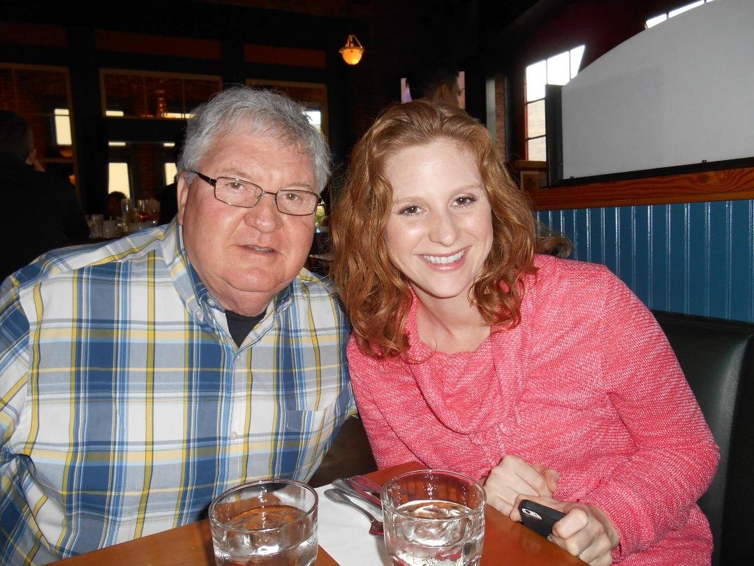 Megan and her dad at breakfast.