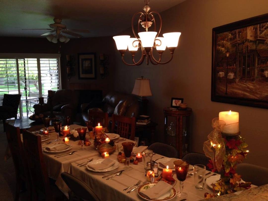 Early Thanksgiving dinner today with family and friends. Set up table yesterday and just stuffed the bird and got it cooking. Happy Thanksgiving to all my other friends and family.