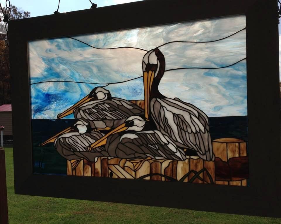 Stain glass artwork my neighbor Freda Miller did for my mom. If you know my mom she collects pelican artwork