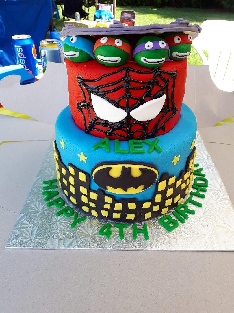 Grandson ALEX birthday cake turned 4 yesterday .but had party today at sons house,with family and new friends and old friends. Daughter Tara her her boyfriend James supplied the burgers and hot dogs and family members broug