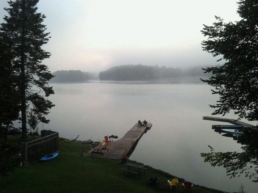 Fog is burning off the lake.