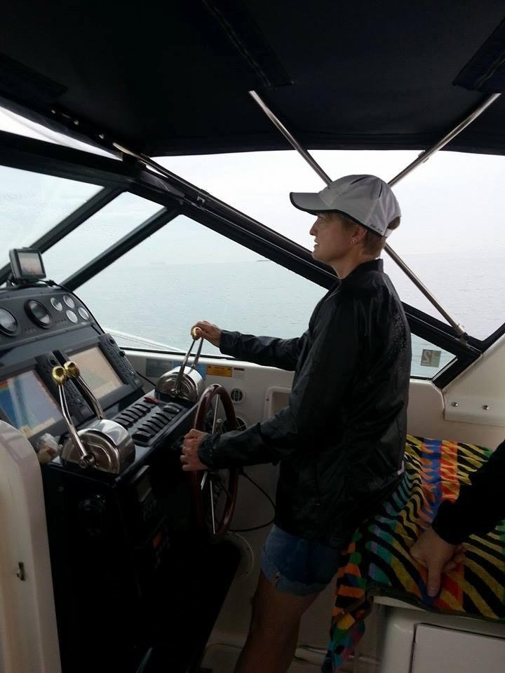 Carol with Tom &Jenna takes a hand at the helm.