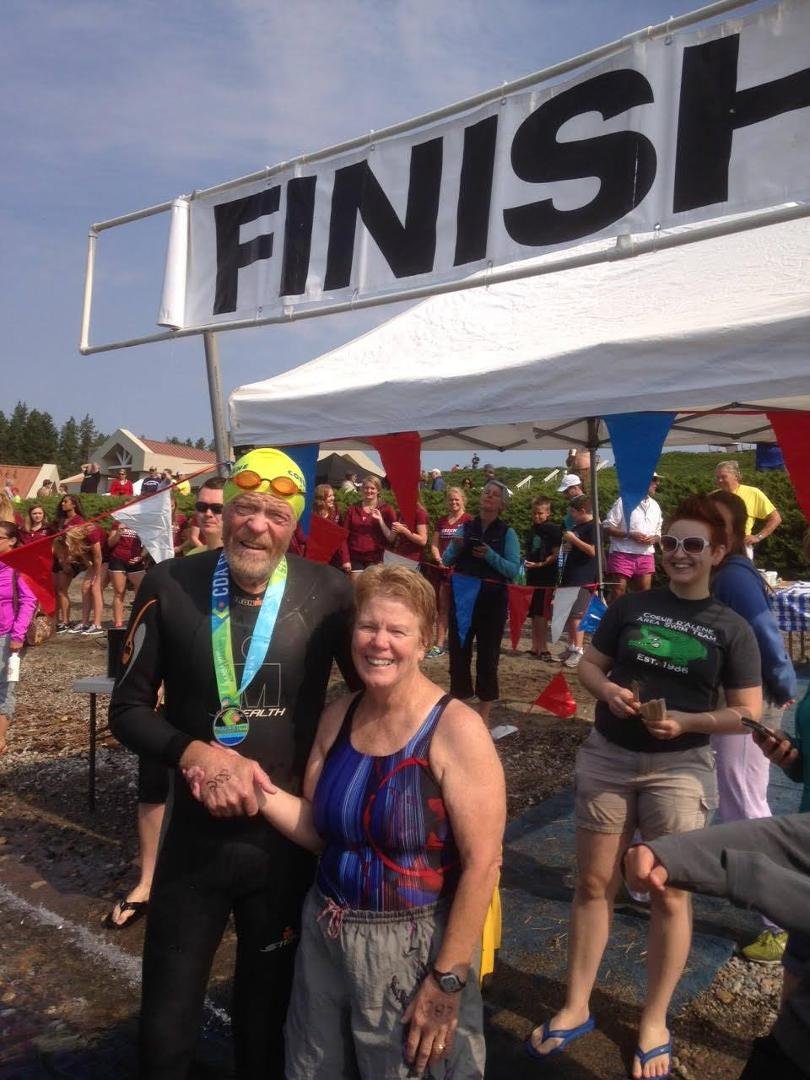 Was the oldest person who finished the 2.4 mile swim across Lake Coeur d' Alene. Faster than last year. Not getting older just getting stronger