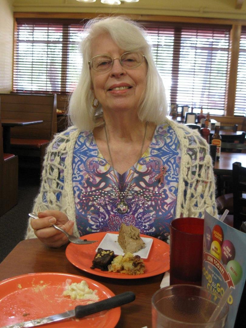 Dottie celebrating her ##th birthday at Golden Corral. The restaurant was her choice. Not only can she get her fill of vegetables, but they sent her a coupon for a free meal for her birthday.