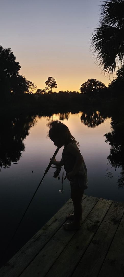 Fishing in the backyard.