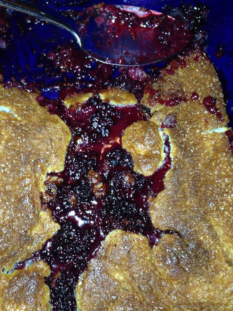 Homemade blackberry cobbler with vanilla ice cream...