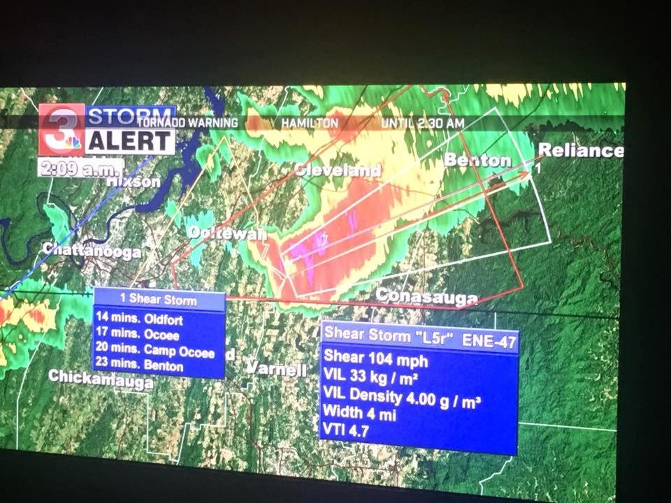 104mph.  Headed toward Ocoee and Benton