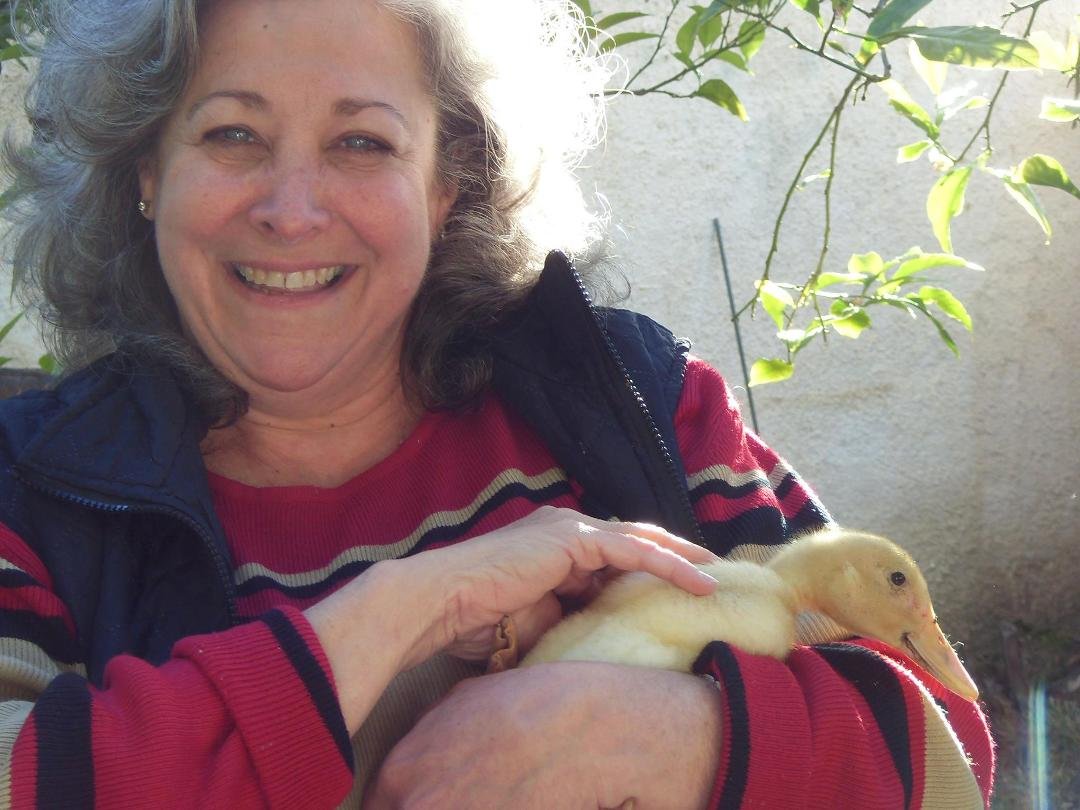 Farmer Lisa with a baby duck