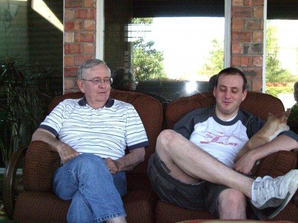 Me and grandson Brady.  Bet you cant't tell who is who!