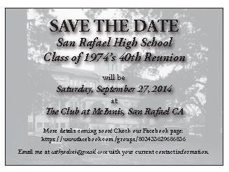 SRHS Class of '74 save September 27th for our reunion!