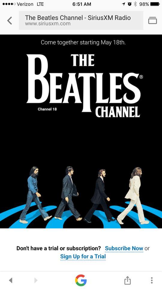 Great time to come together. The Beatles channel on SiriusXM starts at 7:00 mst today. Listen to Beatles all day.