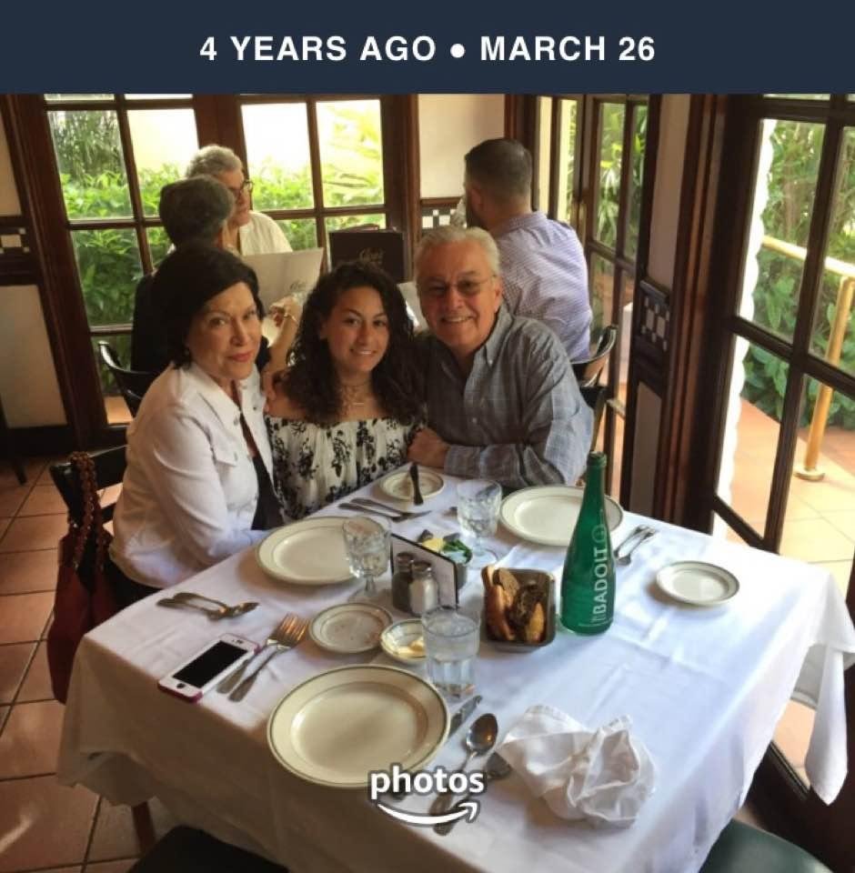 With our oldest granddaughter a few years ago at Joe’s Stone Crab Restaurant in Miami Beach. She is living in Madrid, Spain. She will be graduating from High School this June and will be attending a University in Amsterda