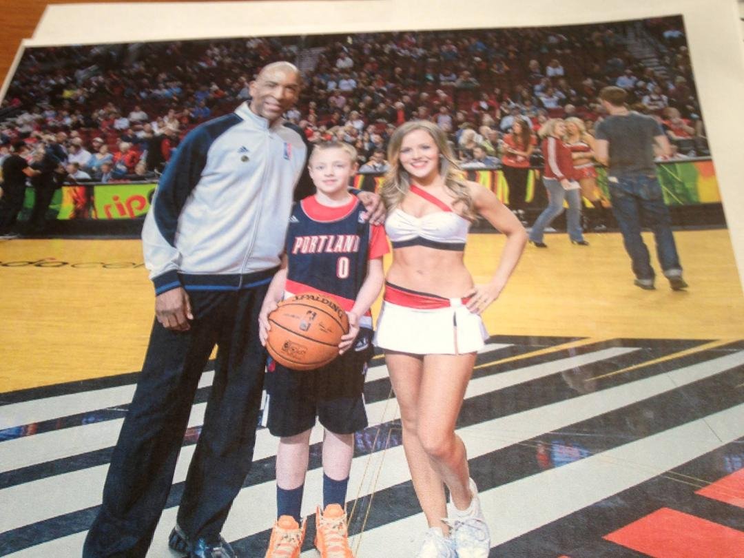 JJ getting to put the ball into play at the Blazer game..GO BLAZERS!