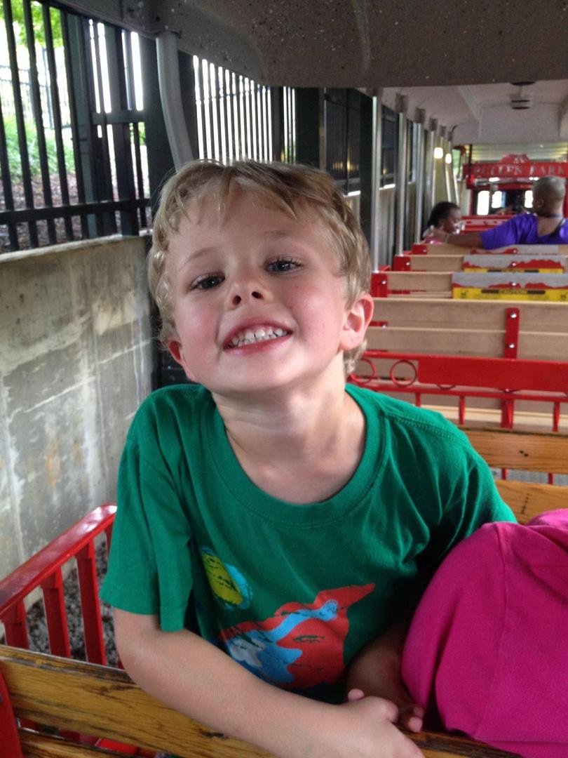 Wesley riding the Train at Pullen Park
