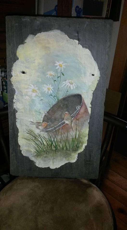 More fun with watercoloring on slate.
