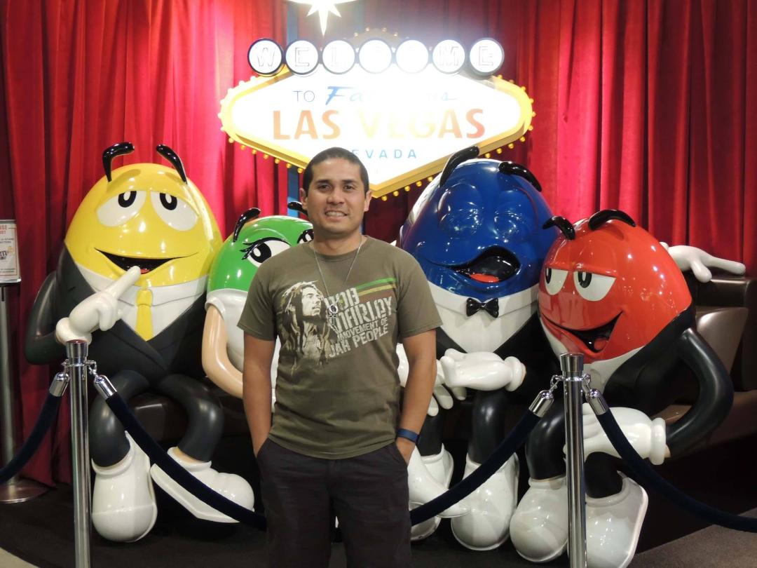 with Trevor at M&M World at Las Vegas
