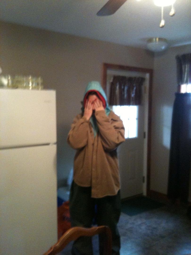 Jason's girlfriend, Heather getting layered up to go out fishing