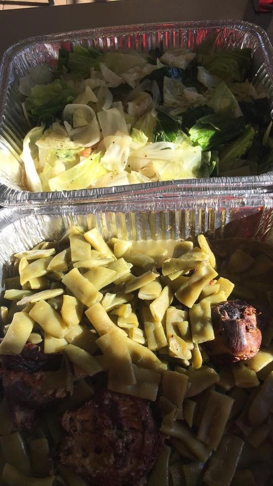 Smothered cabbage and Italian cut green beans