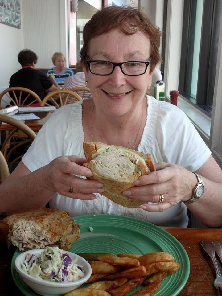 Mary Jane Norris eating the biggest Turkey Reuben she ever held. And that's only 1/2 of the sandwich!!!