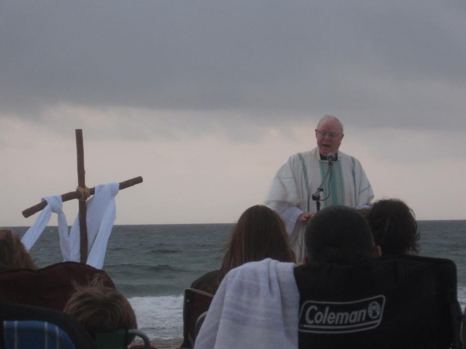 Morning sunrise service if you could see the sun, but at least it's not raining. Janice and I wish you a most Happy Easter.