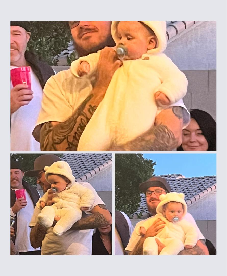 This is our grandson Aries on Christmas Day with his daddy.