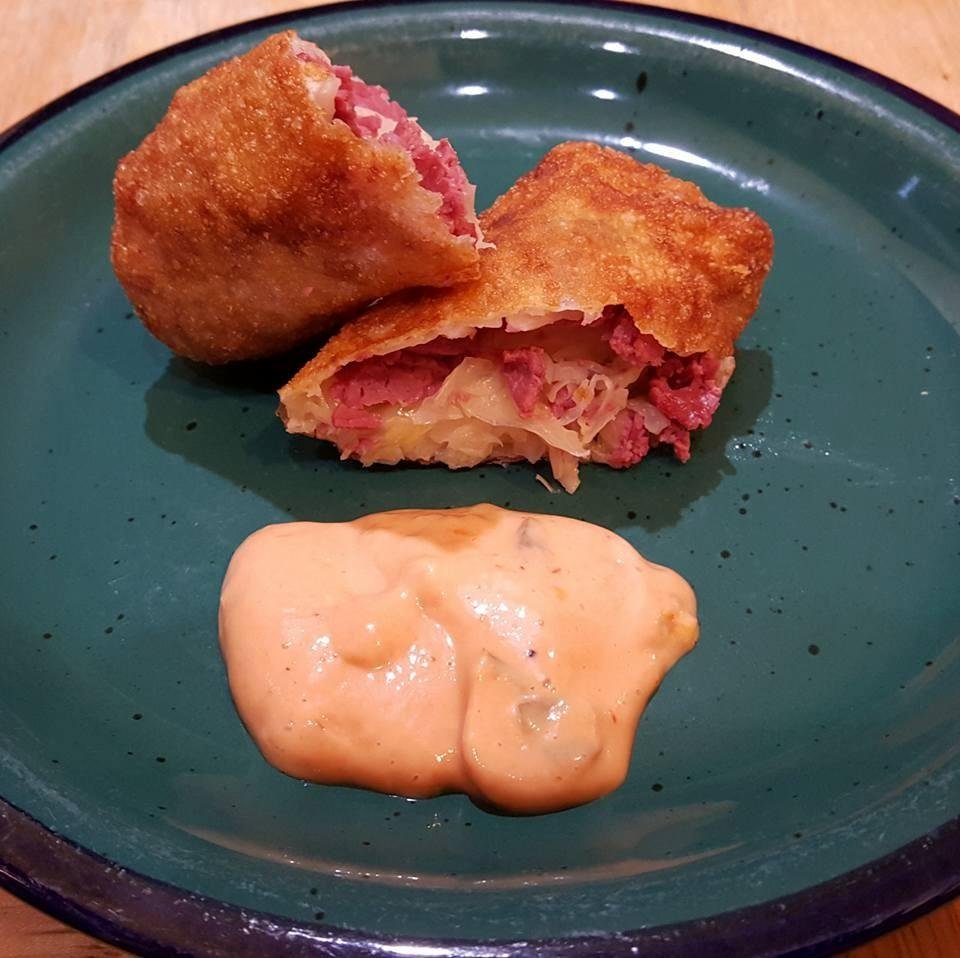 Reuben Eggrolls with Thousand Island dipping sauce. So good!