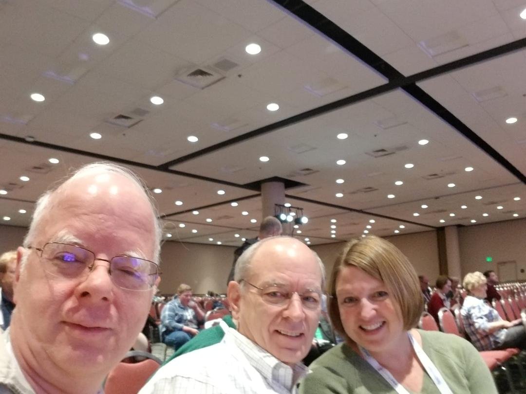 With Tom Rohlfing and Amy Rohlfing Duke at Roots Tech. Amy is my 2nd cousin 2x removed and Tom's daughter.