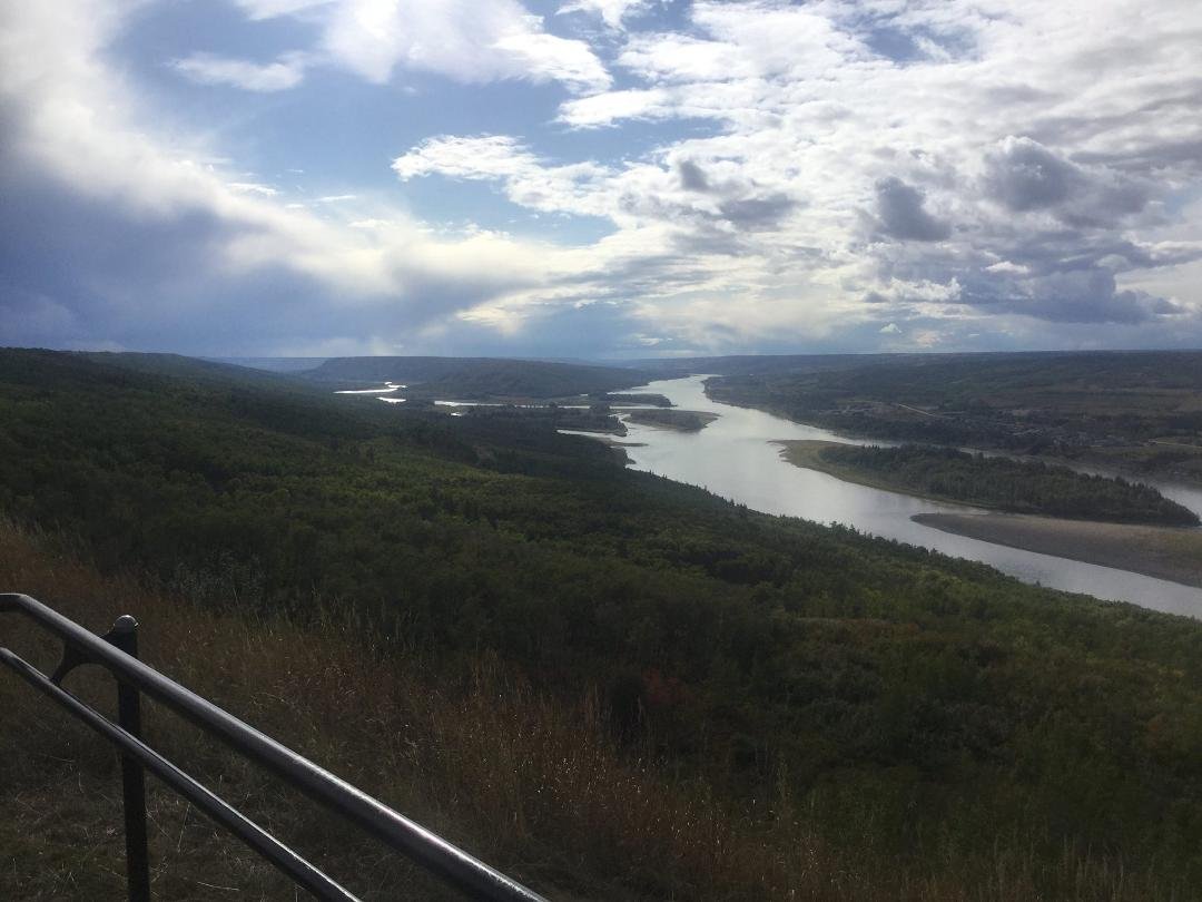This is at the lookout at Peace River Alberta, looking west. The Smoky River (coming in from the left) joins the Peace here, as does the Heart River. The Smoky's headwaters are close to Grande Cache, and it drains all the c