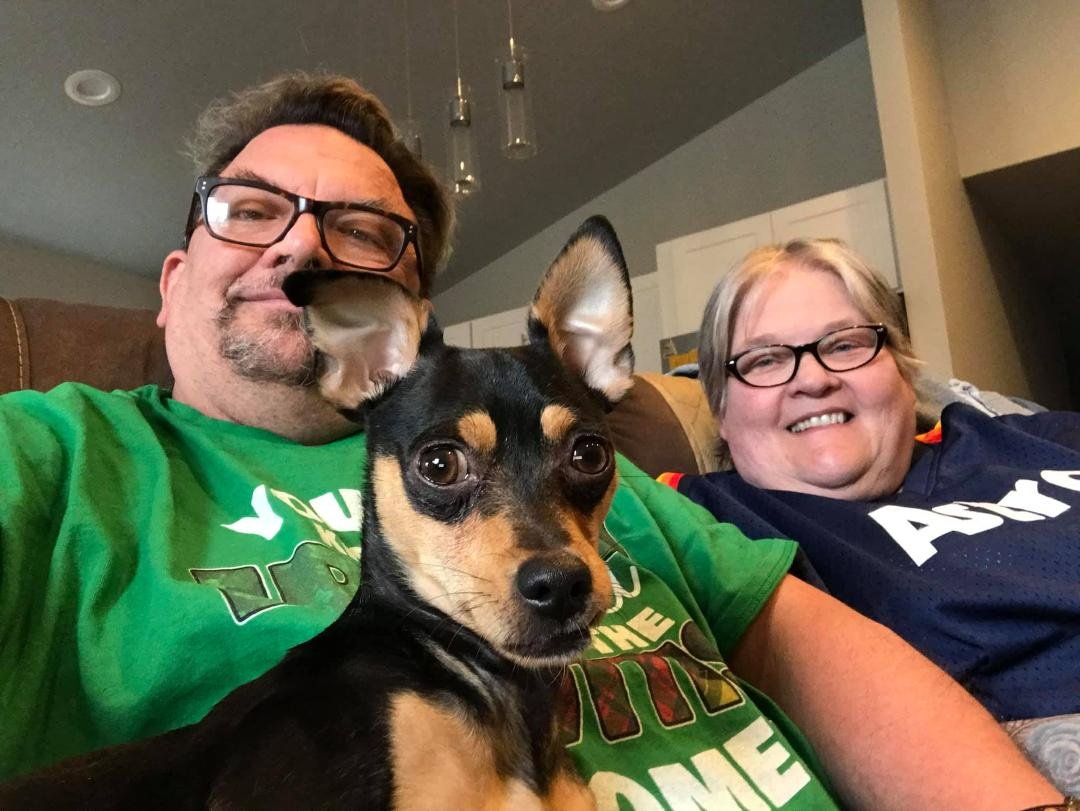 It’s love your pet day. Sam came to us and he has been a blessing every day. He was flown up here from a kill shelter in Arizona to an adoption center here in Spokane. I feel that God sent him to us because no other dog fit