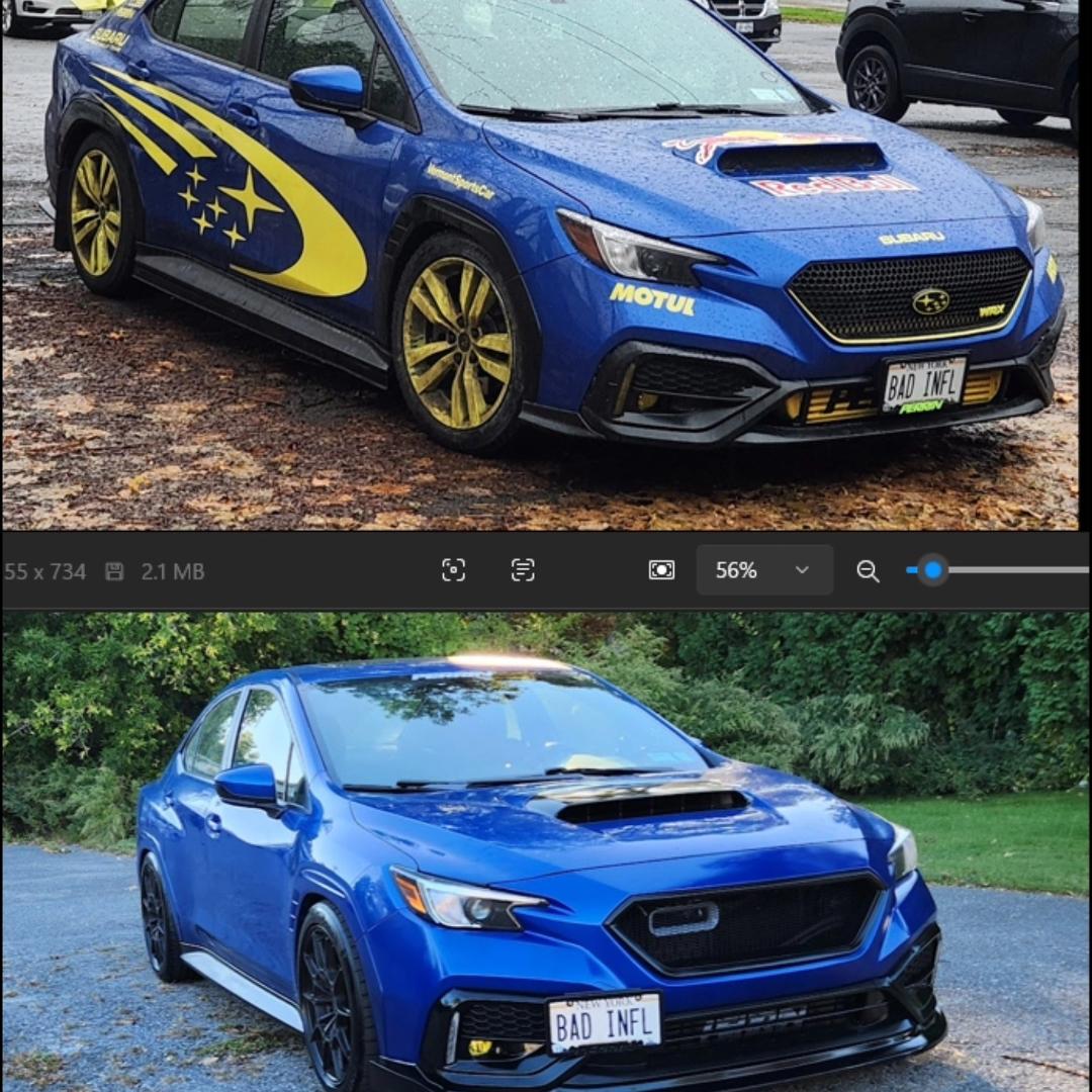 Rally Mode disabled. Street Mode Enabled. 40mm lower. 40mm wider. No yellow. No graphics. New wheels, new tires.