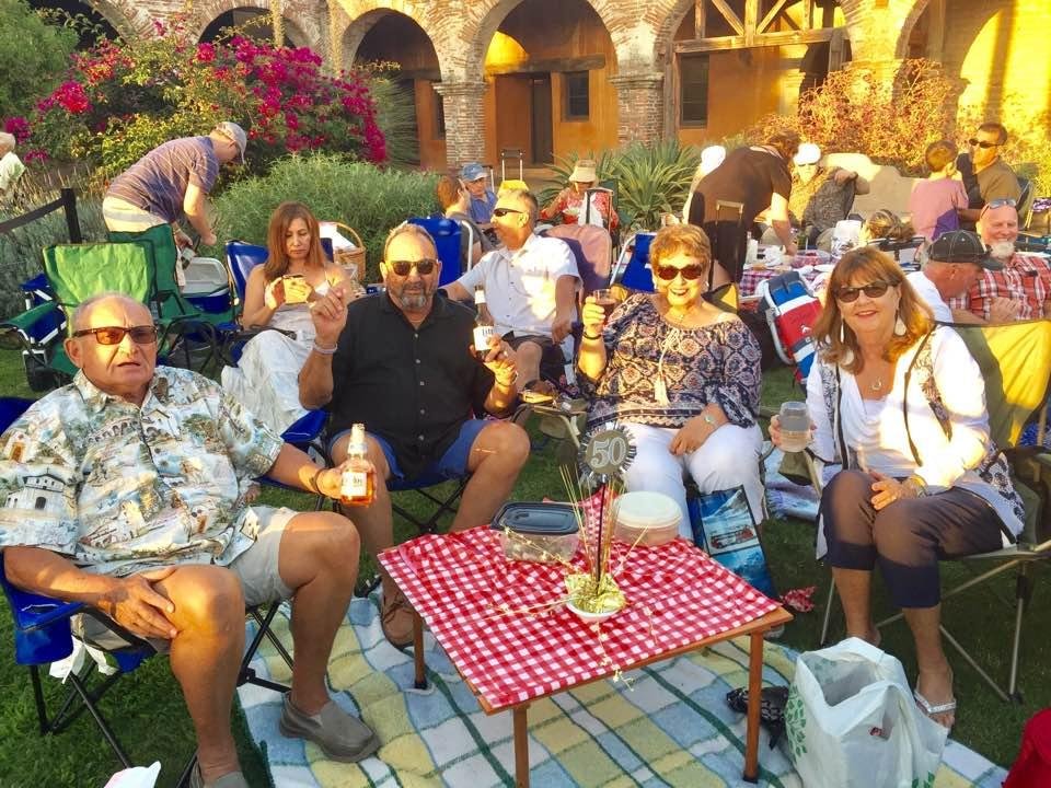 Enjoying the Fab Four summer concert with our dear longtime friends The Nixes at Mission San Juan Capistrano! Thank you both for fun evening!
