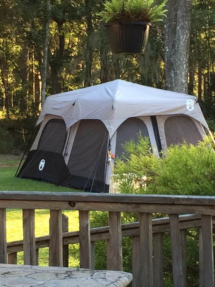 First tent is in place. Camp Big-Guy is officially open.