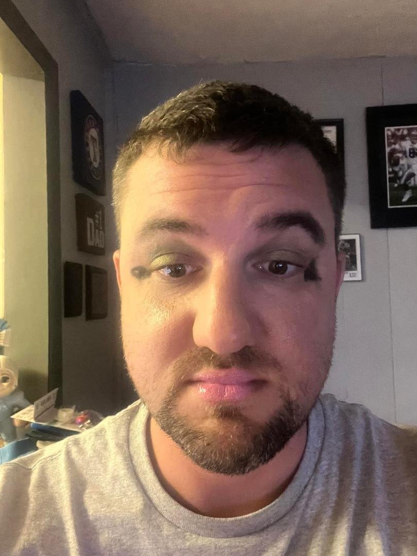 When you’re a girl dad, your daughter makes you put makeup on…