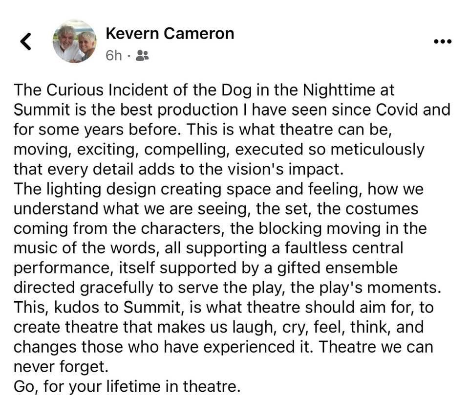 Wow. Thank you so much for your review. I feel so blessed with working with my fellow actors on this show.