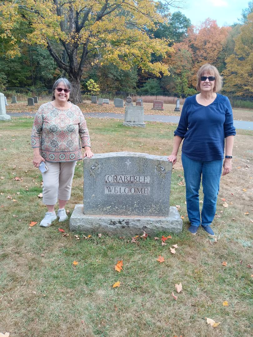 Joan and her sister, Betty, at their Great-Great and Great Grandparent graves in Northbridge, Massachusetts.