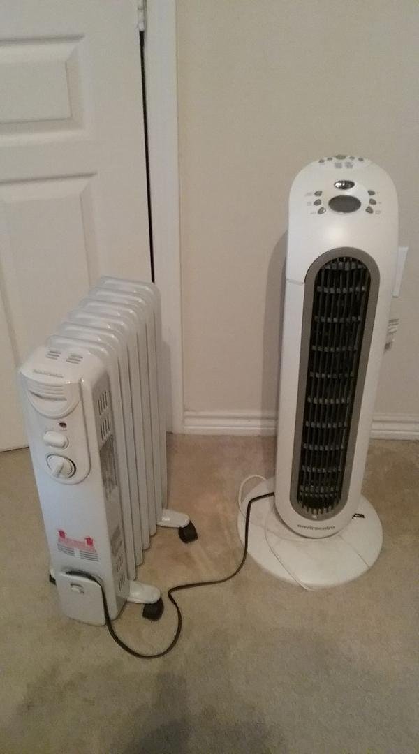 North Texas bedrooms in October.. a tower fan and a space heater plugged into the same outlet. Don't like the weather? Wait a few minutes.